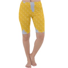 Hexagons Yellow Honeycomb Hive Bee Hive Pattern Cropped Leggings  by artworkshop