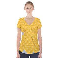 Hexagons Yellow Honeycomb Hive Bee Hive Pattern Short Sleeve Front Detail Top by artworkshop