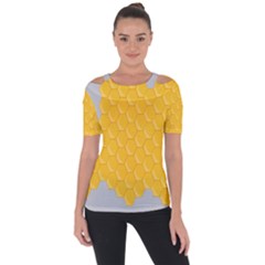 Hexagons Yellow Honeycomb Hive Bee Hive Pattern Shoulder Cut Out Short Sleeve Top by artworkshop