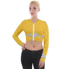 Hexagons Yellow Honeycomb Hive Bee Hive Pattern Long Sleeve Cropped Velvet Jacket by artworkshop