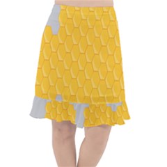 Hexagons Yellow Honeycomb Hive Bee Hive Pattern Fishtail Chiffon Skirt by artworkshop