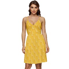 Hexagons Yellow Honeycomb Hive Bee Hive Pattern V-neck Pocket Summer Dress  by artworkshop