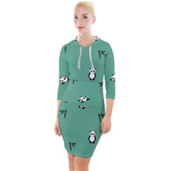 Pandas Pattern Quarter Sleeve Hood Bodycon Dress by artworkshop