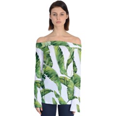 Sheets Tropical Plant Palm Summer Exotic Off Shoulder Long Sleeve Top by artworkshop