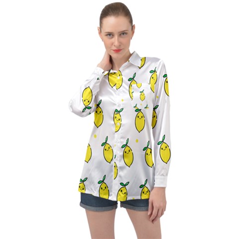 Pattern Lemon Texture Long Sleeve Satin Shirt by artworkshop