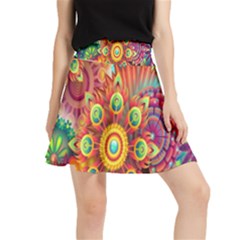 Mandalas Colorful Abstract Ornamental Waistband Skirt by artworkshop