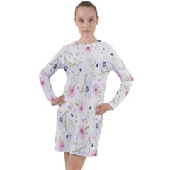 Pattern Flowers Long Sleeve Hoodie Dress by artworkshop