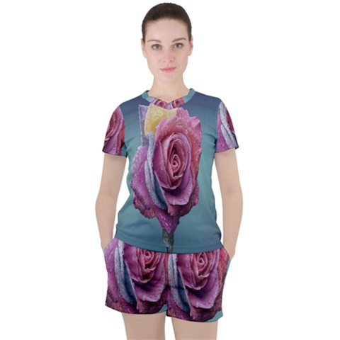 Rose Flower Love Romance Beautiful Women s Tee And Shorts Set by artworkshop