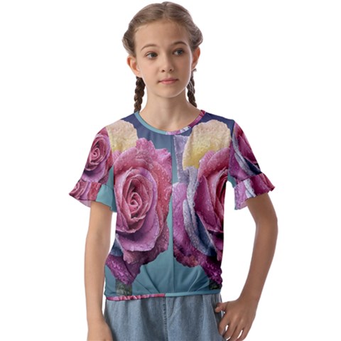 Rose Flower Love Romance Beautiful Kids  Cuff Sleeve Scrunch Bottom Tee by artworkshop