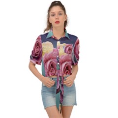 Rose Flower Love Romance Beautiful Tie Front Shirt  by artworkshop