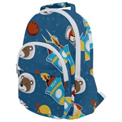 Seamless-pattern-vector-with-spacecraft-funny-animals-astronaut Rounded Multi Pocket Backpack by Jancukart