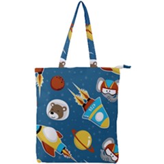 Seamless-pattern-vector-with-spacecraft-funny-animals-astronaut Double Zip Up Tote Bag by Jancukart