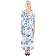 Seamless Pattern With Funny Robot Cartoon Quarter Sleeve Wrap Maxi Dress by Jancukart