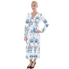 Seamless Pattern With Funny Robot Cartoon Velvet Maxi Wrap Dress by Jancukart