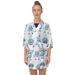 Seamless Pattern With Funny Robot Cartoon Half Sleeve Chiffon Kimono by Jancukart