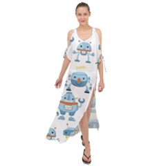 Seamless Pattern With Funny Robot Cartoon Maxi Chiffon Cover Up Dress by Jancukart