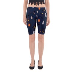 Halloween Ghost Pumpkin Bat Skull Yoga Cropped Leggings by artworkshop
