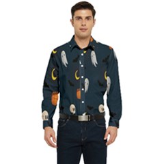 Halloween Ghost Pumpkin Bat Skull Men s Long Sleeve  Shirt by artworkshop