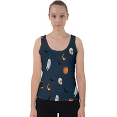 Halloween Ghost Pumpkin Bat Skull Velvet Tank Top by artworkshop