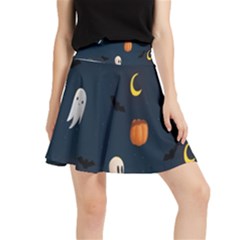 Halloween Ghost Pumpkin Bat Skull Waistband Skirt by artworkshop