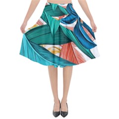 Leaves Tropical Exotic Flared Midi Skirt by artworkshop