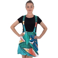 Leaves Tropical Exotic Velvet Suspender Skater Skirt by artworkshop