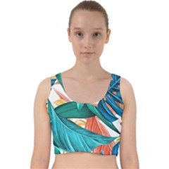 Leaves Tropical Exotic Velvet Racer Back Crop Top by artworkshop