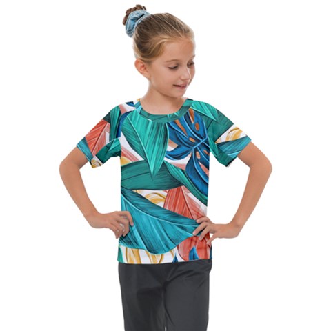 Leaves Tropical Exotic Kids  Mesh Piece Tee by artworkshop