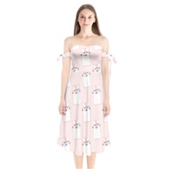 Fluffy Cat Pets Shoulder Tie Bardot Midi Dress by artworkshop