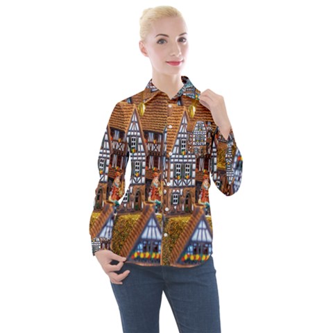 Christmas-motif Women s Long Sleeve Pocket Shirt by nate14shop