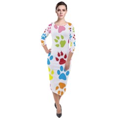 Paw Print Quarter Sleeve Midi Velour Bodycon Dress by artworkshop