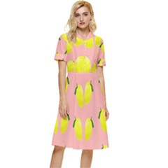 Yellow Lemons On Pink Button Top Knee Length Dress by FunDressesShop