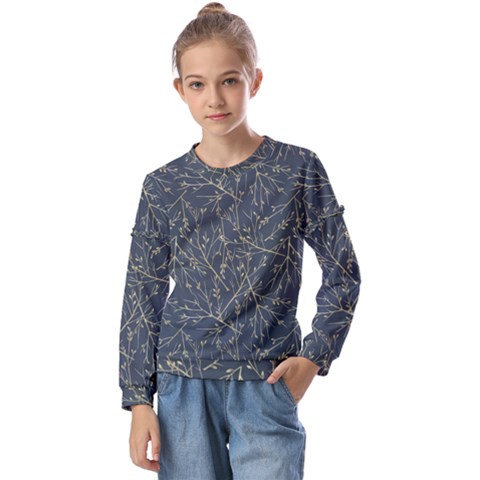 Nature Twigs Kids  Long Sleeve Tee With Frill  by artworkshop