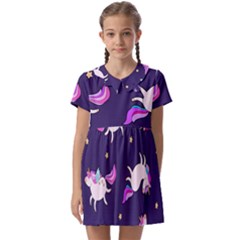 Fantasy-fat-unicorn-horse-pattern-fabric-design Kids  Asymmetric Collar Dress by Jancukart