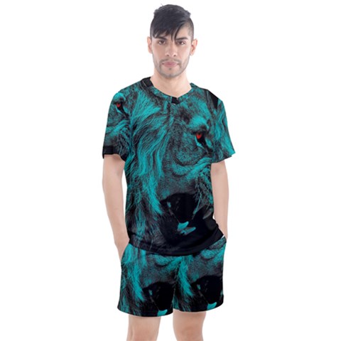 Angry Male Lion Predator Carnivore Men s Mesh Tee And Shorts Set by Jancukart