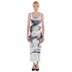 Tattoo-ink-flash-drawing-wolf Fitted Maxi Dress by Jancukart