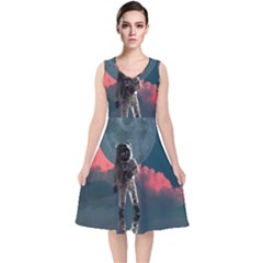 Astronaut-moon-space-nasa-planet V-neck Midi Sleeveless Dress  by Jancukart