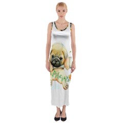 Pug-watercolor-cute-animal-dog Fitted Maxi Dress by Jancukart