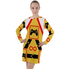 Gamer-geek-video-game-sign-fan Long Sleeve Hoodie Dress by Jancukart