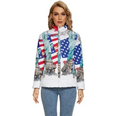 Statue Of Liberty Independence Day Poster Art Women s Puffer Bubble Jacket Coat by Jancukart