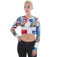 Statue Of Liberty Independence Day Poster Art Long Sleeve Cropped Velvet Jacket by Jancukart