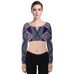 Abstract Pattern Geometric Backgrounds  Velvet Long Sleeve Crop Top by Eskimos