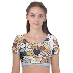 Cat-kitten Velvet Short Sleeve Crop Top  by Jancukart