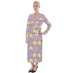 Corgi Pattern Velvet Maxi Wrap Dress by Sudhe