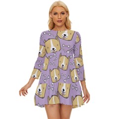 Corgi Pattern Long Sleeve Babydoll Dress by Sudhe