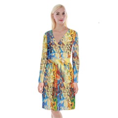 Colorful Structure Long Sleeve Velvet Front Wrap Dress by artworkshop