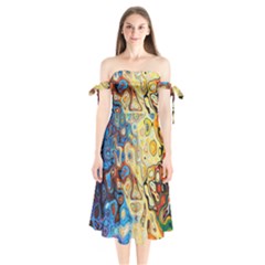 Colorful Structure Shoulder Tie Bardot Midi Dress by artworkshop