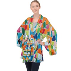 Mosaic Tiles Long Sleeve Velvet Kimono  by artworkshop