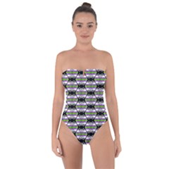 Hackers Town Void Mantis Hexagon Agender Nine 9 Stripe Pride Flag Tie Back One Piece Swimsuit by WetdryvacsLair