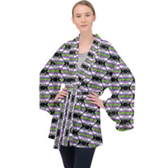 Hackers Town Void Mantis Hexagon Agender Nine 9 Stripe Pride Flag Long Sleeve Velvet Kimono  by WetdryvacsLair